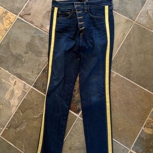 Veronica Beard Debbie 10” Skinny Jeans with Gold & Olive Stripe